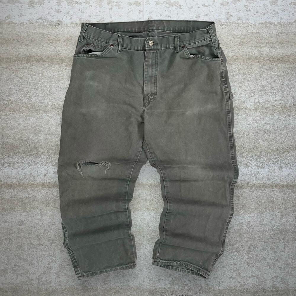 Vintage 90s Dickies Carpenter Pants 38x30 Baggy Sage Green Canvas Dungarees - Picture 2 of 6